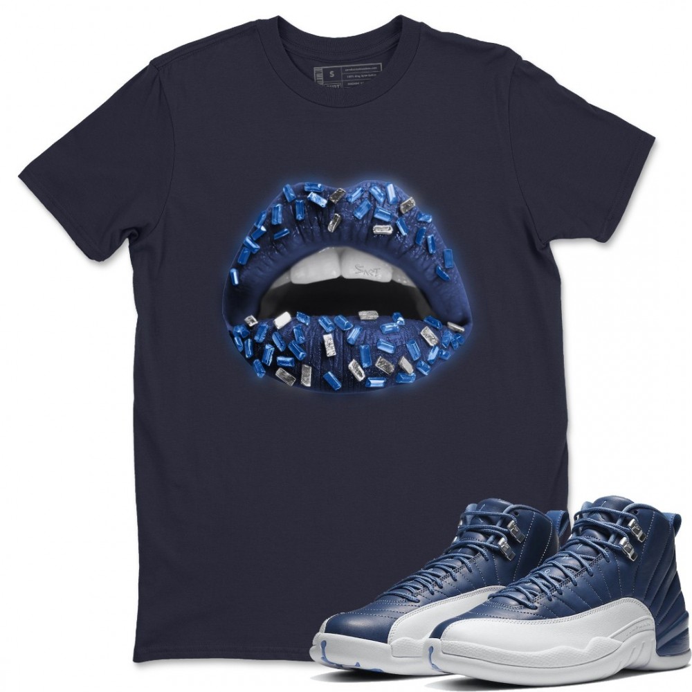 LIPS JEWEL T-SHIRT - AIR JORDAN 12 STONE BLUE INDIGO