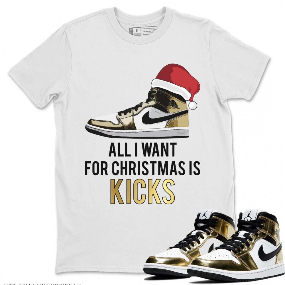 ALL I WANT FOR CHRISTMAS T-SHIRT - AIR JORDAN 1 METALLIC GOLD