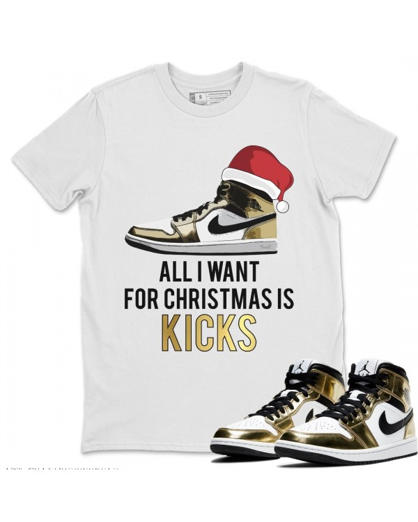 ALL I WANT FOR CHRISTMAS T-SHIRT - AIR JORDAN 1 METALLIC GOLD