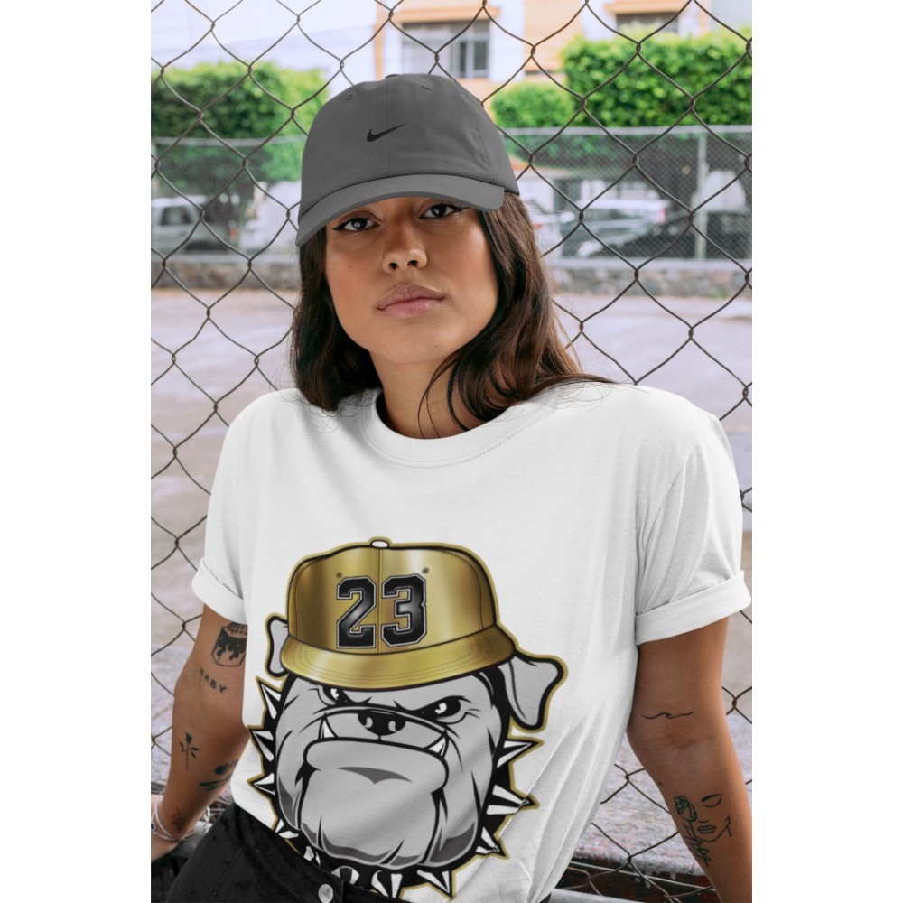 ENGLISH BULLDOG T-SHIRT - AIR JORDAN 1 METALLIC GOLD