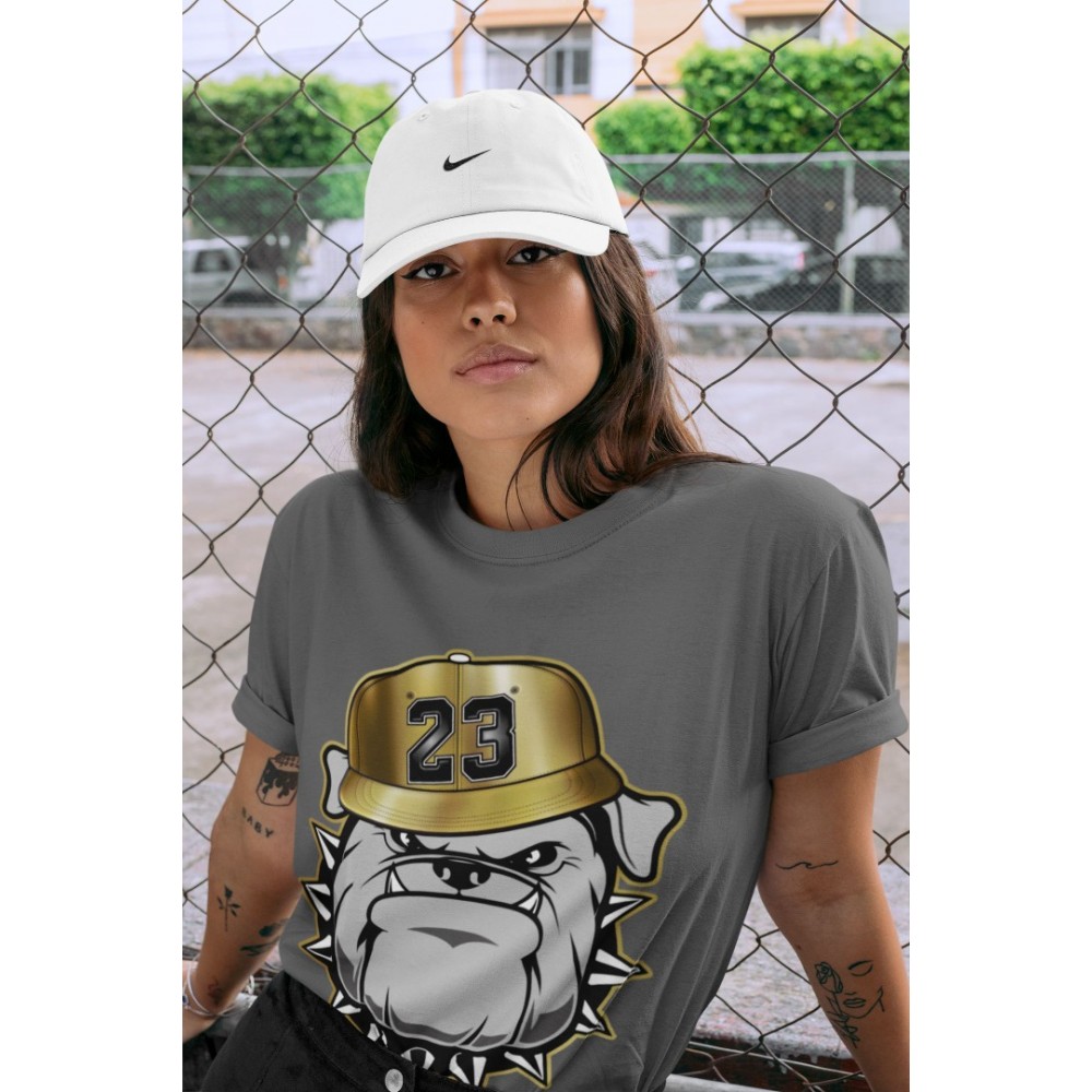 ENGLISH BULLDOG T-SHIRT - AIR JORDAN 1 METALLIC GOLD