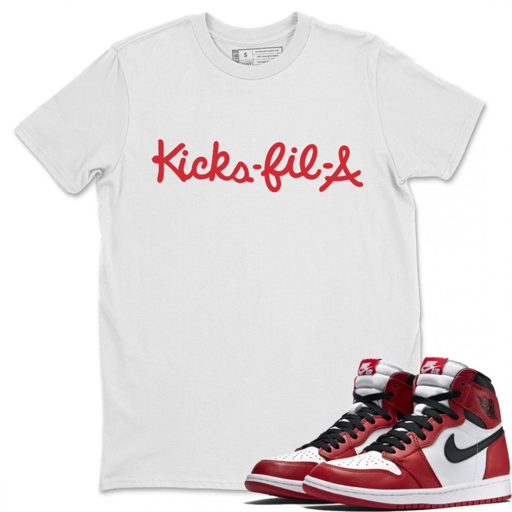 KICKS-FIL-A WHITE T-SHIRT - AIR JORDAN 1 VARSITY RED CHICAGO