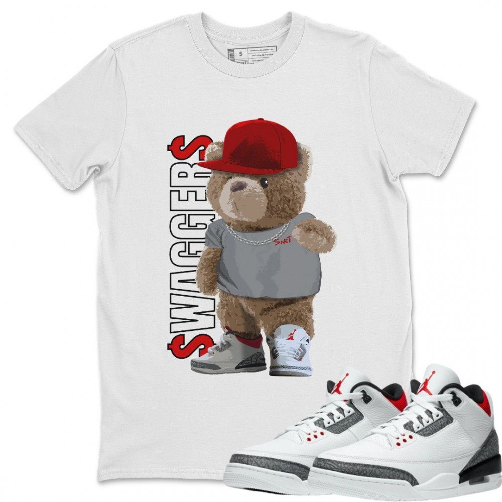 BEAR SWAGGERS T-SHIRT - AIR JORDAN 3 SE DENIM FIRE RED