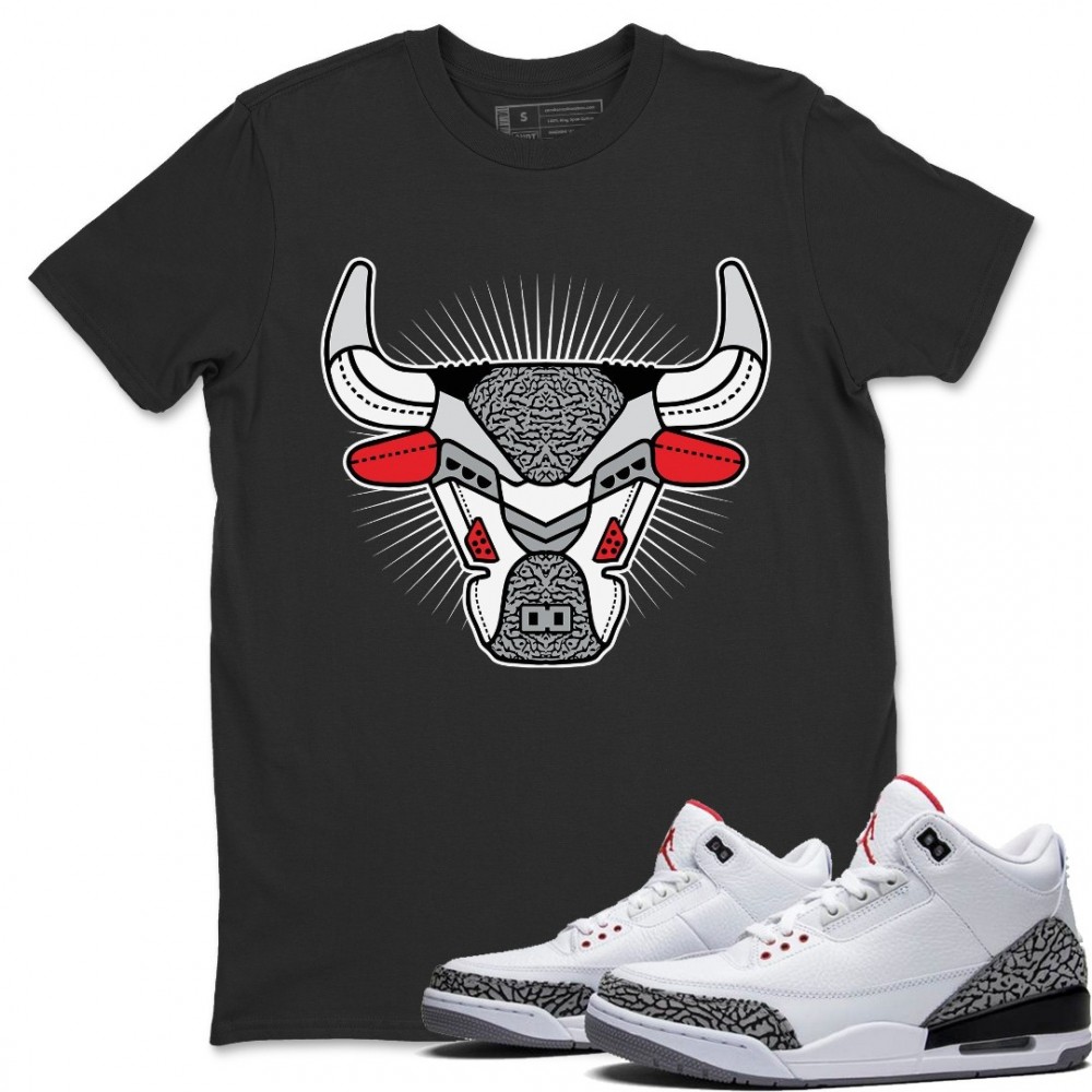 BULL HEAD WHITE T-SHIRT - AIR JORDAN 3 WHITE CEMENT