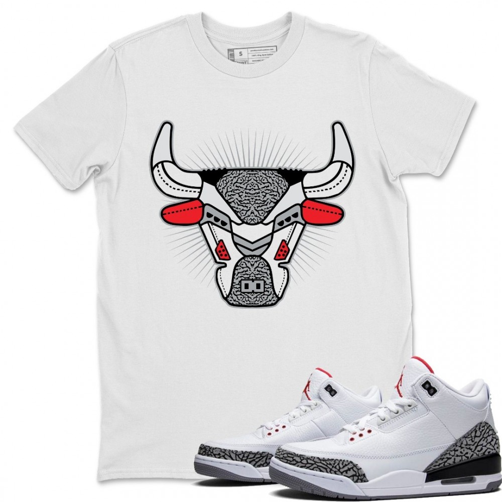 BULL HEAD WHITE T-SHIRT - AIR JORDAN 3 WHITE CEMENT