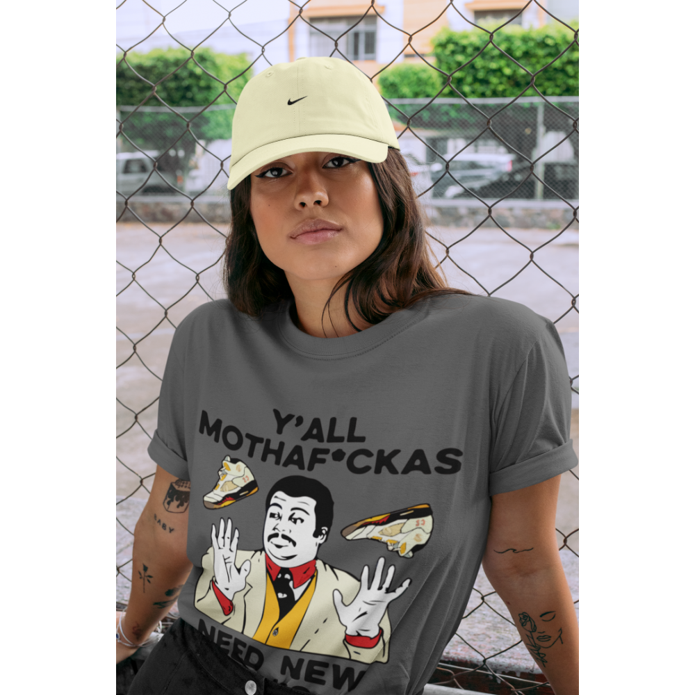 Y'ALL NEED NEW KICKS T-SHIRT - AIR JORDAN 5 X OFF-WHITE SAIL